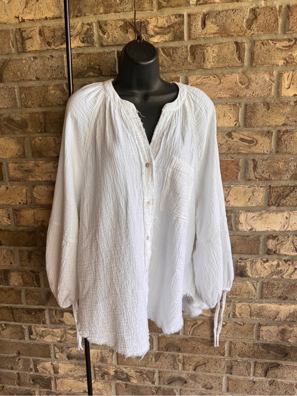 Aerie Daybreak Coverup Shirt Small Petite White Gauze Cotton Button Front Boho - Picture 6 of 16